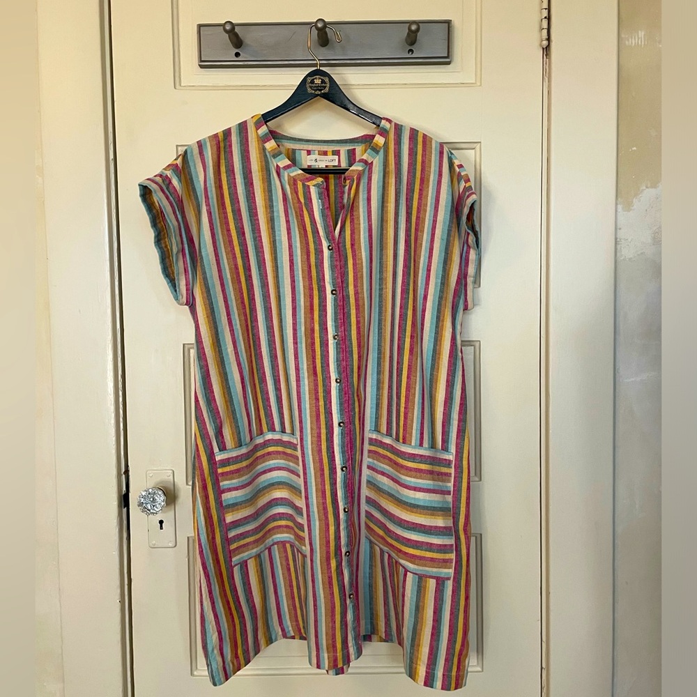 Lou & Grey for Loft perfect striped mini shift dress for warm days. Size L.